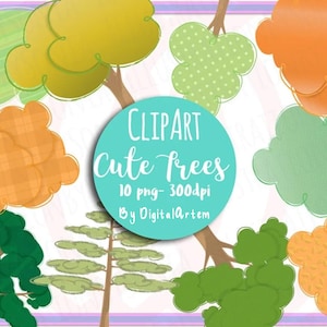 Cute Trees CLIPART - Vector Tree Clipart - Kawaii Trees - Doodle Trees - Clip Art - Colorful Trees -Forest -Instant Download-Autumn, Pine,