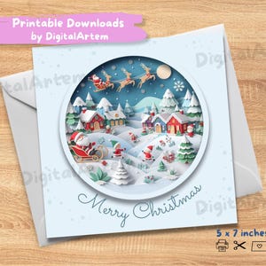 Ilustração de recorte de papel inspirada no Natal. Cartão para impressão. DOWNLOAD DIGITAL. Cartão de felicitações de Natal moderno. Imprima em casa. Uso pessoal. 5x5