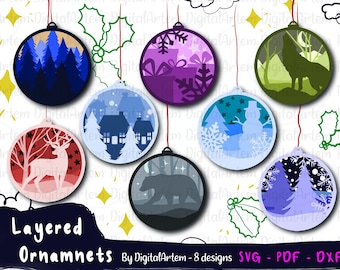 SVG Christmas ornaments - Layered SVG ornaments - winter ornamanets - Cricut Christmas ornaments - Cricut svg files - Winter Svg - 3d svg