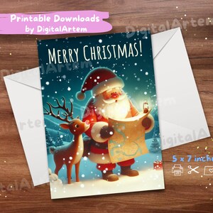 Ilustração fofa de cartão de felicitações do Papai Noel. Cartão para impressão. DOWNLOAD DIGITAL. Cartão de felicitações de Natal moderno. Imprima em casa. Uso pessoal.