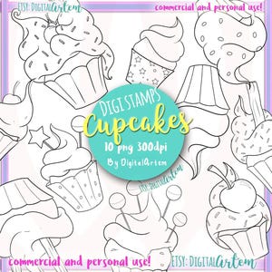 Cupcake Clipart- Cupcake stamp - digital stamp -Cake Clipart - Kawaii cupcake - Sweets - desserts - frosting -ice cream- Cute clipart - Kids