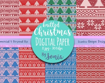 Christmas Ugly Sweater- Knitted Digital Paper- Seamless paper, Christmas paper pack, Christmas sweater DIGITAL paper, Scrapbook, Xmas