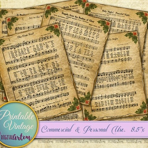 Villancicos para imprimir - Papeles antiguos - Efímeras - Villancicos tradicionales - Álbum de recortes navideño - Diario DIGITAL - 8,5" x 11"