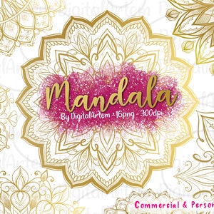 Clipart Mandala doré - cadres dorés géométriques Clip art - cadres dorés de luxe - logo mandala doré - cadre mandala - utilisation commerciale - bordure dorée