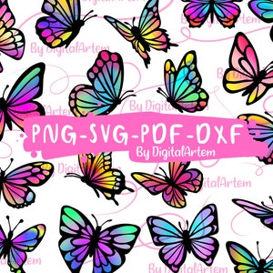 Regenbogen Schmetterling Clipart - SVG Schneidedateien - Schmetterling Bundle svg - 18 Bilder - dxf -PDF - PNG - Ebene - Schmetterling Dateien für Cricut
