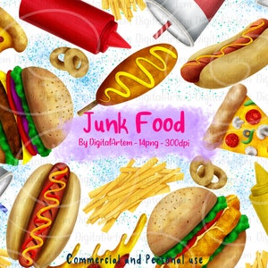 Junk food clipart - Fast food clipart - Burger clipart - Pizza clipart - Fries clipart -  Diner food clipart - Fair food clipart - Hot dog