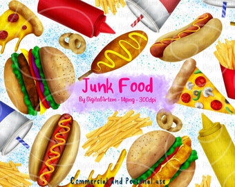 Junk food clipart - Fast food clipart - Burger clipart - Pizza clipart - Fries clipart -  Diner food clipart - Fair food clipart - Hot dog
