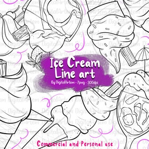 Eiscreme Digitale Briefmarken Clipart - Line Art Clipart - Schwarzweiß Clipart - Kartenherstellungsstempel - Eiscreme Stempel - Eiscreme Clipart