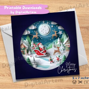 Ilustração de papel recortada inspirada no Natal noturno. Cartão para impressão. DOWNLOAD DIGITAL. Cartão de felicitações de Natal moderno. Uso pessoal. 5x5 polegadas