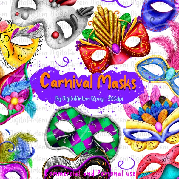 Colorful Mask clipart - Carnival mask clipart - Mardi Gras masquerade masks  - Venetian masks clipart - carnival clipart - Mask clipart png