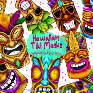 Hawaiianische Tiki-Maske Clipart - Tiki-Maske Clipart - Tropische Clipart - Hawaiianische Clipart - Kommerzielle Nutzung Clipart - Hawaii Clipart - Bunt
