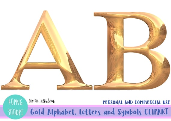 Gold PNG Alphabet Letters CLIPART- Gold Metallic Alphabet