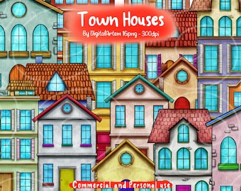 Town houses clipart set - Town clipart - Village clipart - House clipart - Buildings clipart - City clipart - Watercolor clipart - PNG