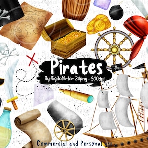 Pirate clipart set - Pirates clipart - Pirate elements clipart - Pirate png party clipart - Party invitation clipart - Pirate ship clipart