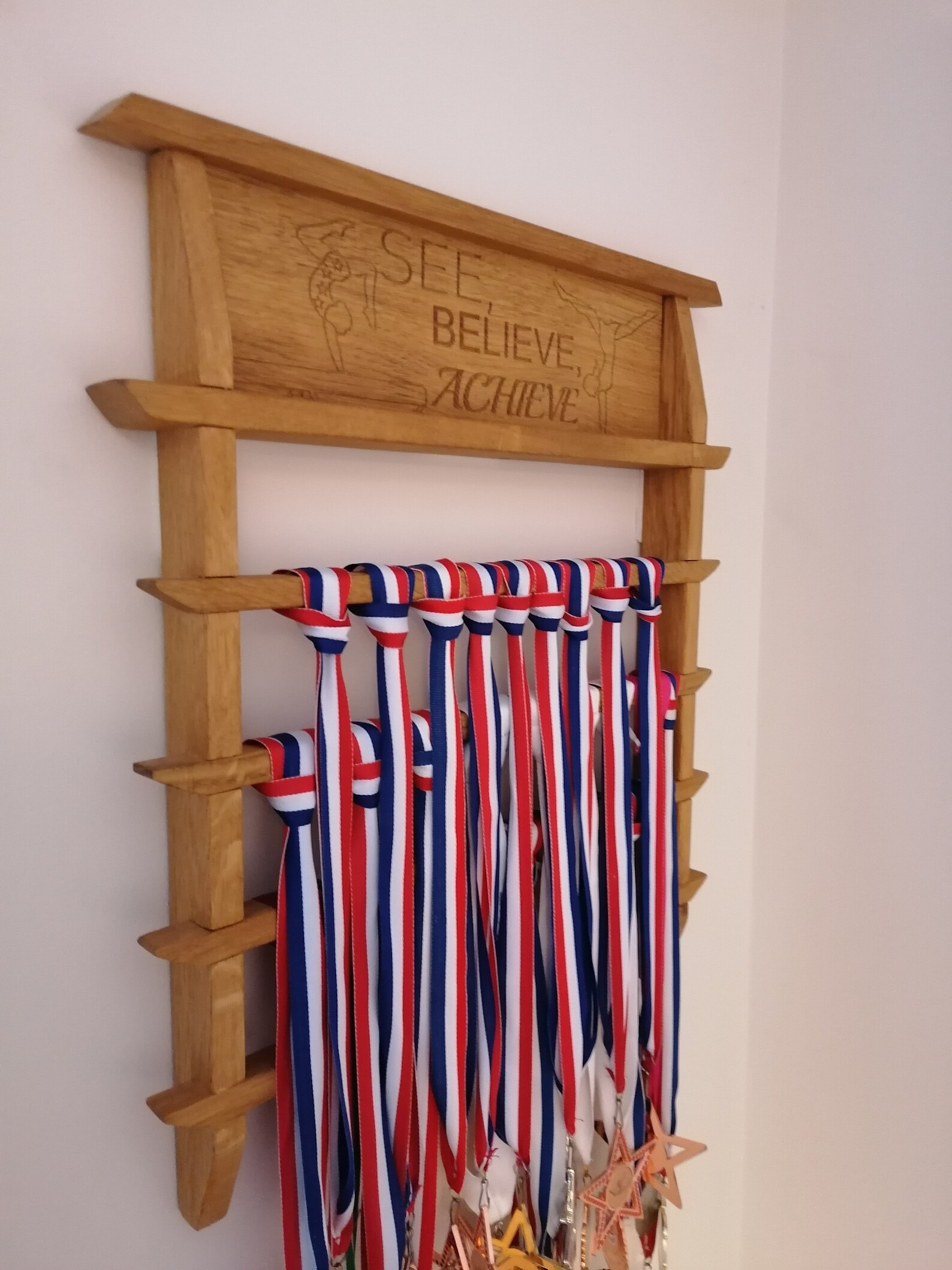 Wooden Personalised Oak Medal Display Rack Engraved Medal | Etsy