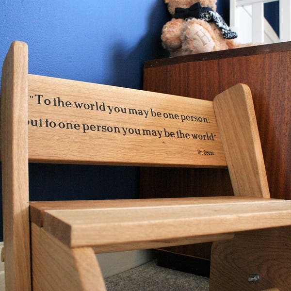 Wooden Personalised Oak Childs Chair Step Stool, Toddlers Seat, Baby, Engraved, Nursery Furniture, Christening Gift, Baptism, Birthday