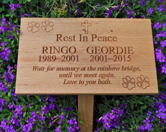 Personalised Oak Wooden Grave Marker, Engraved Memorial, Remembrance Plaque, Pet Grave Marker, Tribute