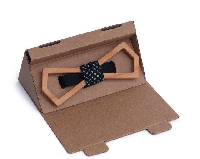 Wooden Bow Tie "Empty elegant" - Cherry wood - Interchangeable fabrics - Handmade wooden bow ties - Made from recycled wood - Gift for Him