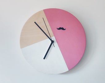 Wooden Clock - PINK #1 - Handcrafted & Hand Painted - Made from recycled plywood - Home decor