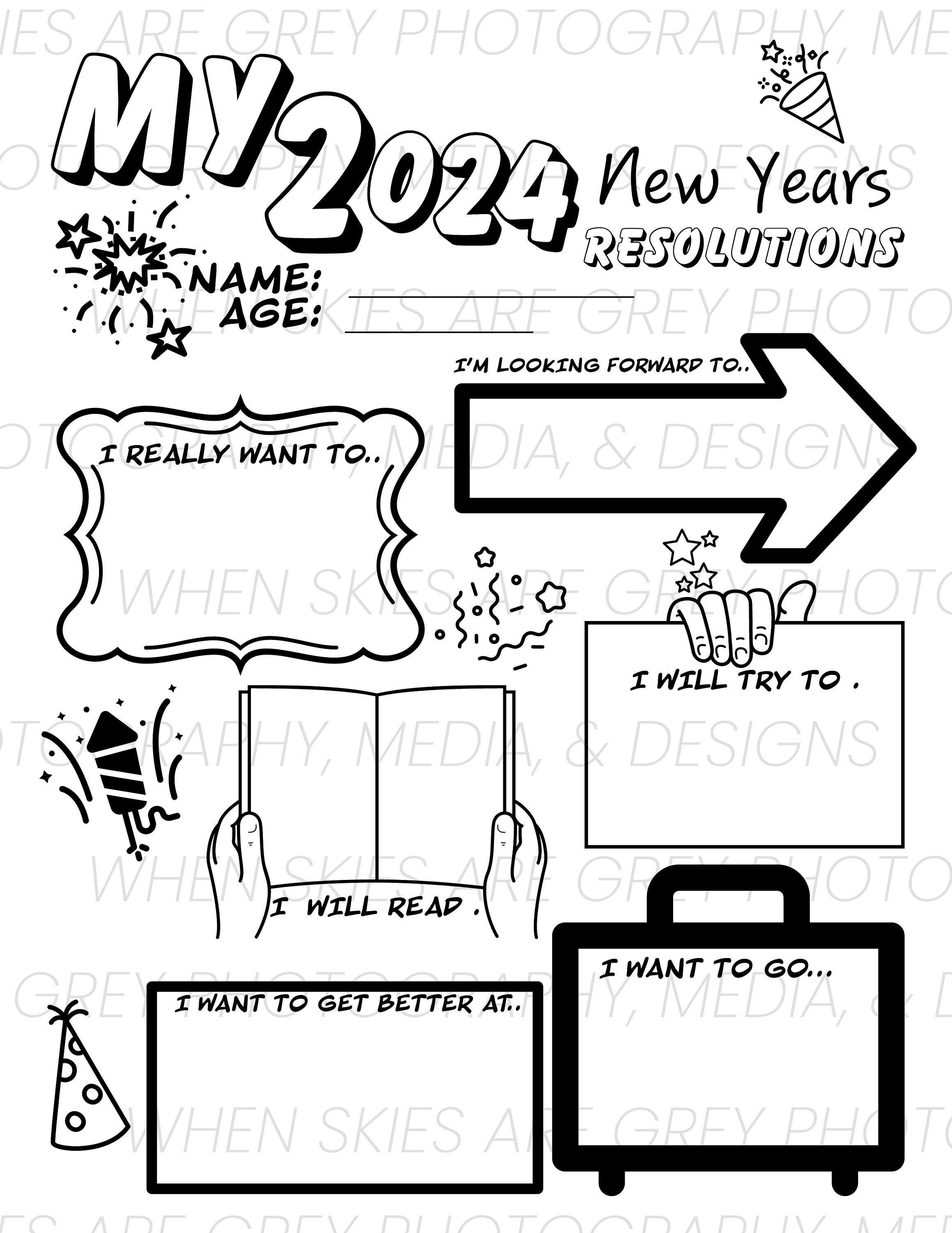 2024 New Year's Resolutions Coloring Page for Kids Printable Digital ...