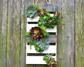 Succulent Arrangement, Faux Succulent Pallet Wall Hanging, Large Hanging Succulent Arrangement, Wall Decor, Gifts, Farmhouse, Boho Decor