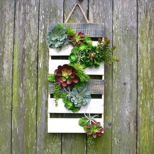 Succulent Arrangement, Faux Succulent Pallet Wall Hanging, Large Hanging Succulent Arrangement, Wall Decor, Gifts, Farmhouse, Boho Decor image 1