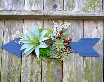 Succulent Arrangement, Faux Succulent Arrow Wall Hanging, Wall Decor, Gift, Vertical Garden, Succulent Planter, Boho Decor, Succulent Wall