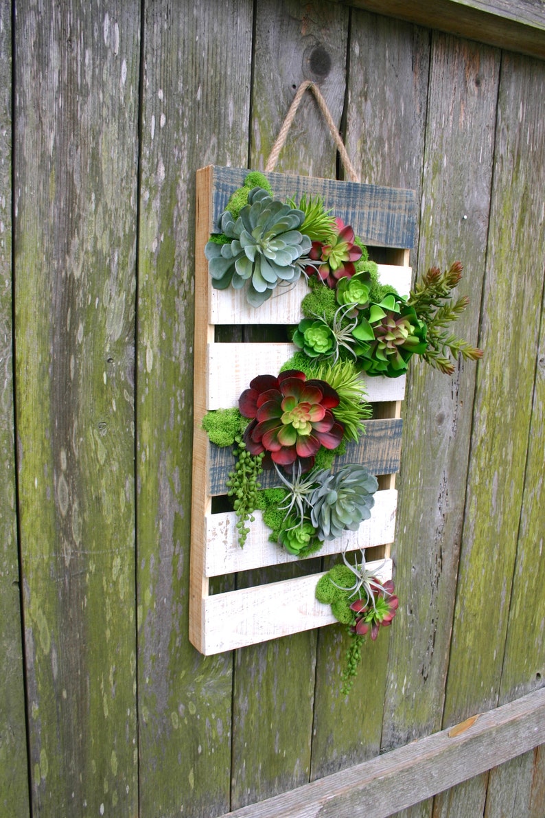 Succulent Arrangement, Faux Succulent Pallet Wall Hanging, Large Hanging Succulent Arrangement, Wall Decor, Gifts, Farmhouse, Boho Decor image 3