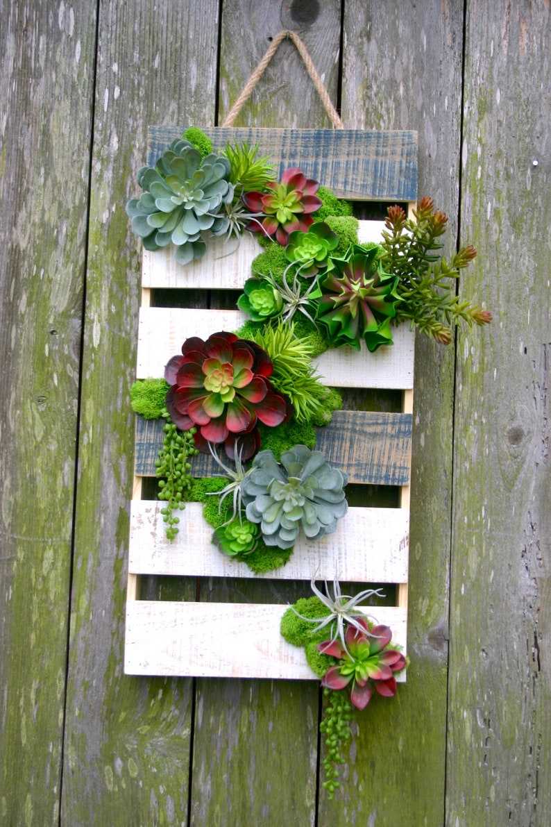 Succulent Arrangement, Faux Succulent Pallet Wall Hanging, Large Hanging Succulent Arrangement, Wall Decor, Gifts, Farmhouse, Boho Decor image 8