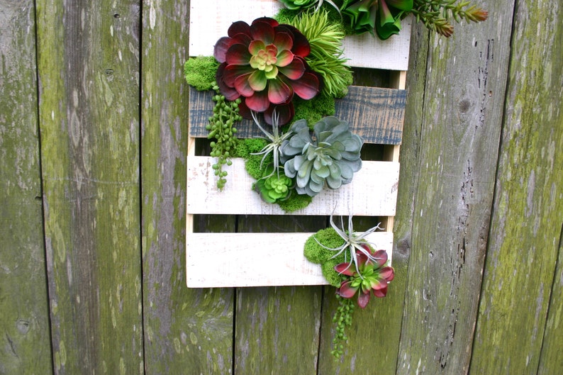 Succulent Arrangement, Faux Succulent Pallet Wall Hanging, Large Hanging Succulent Arrangement, Wall Decor, Gifts, Farmhouse, Boho Decor image 5