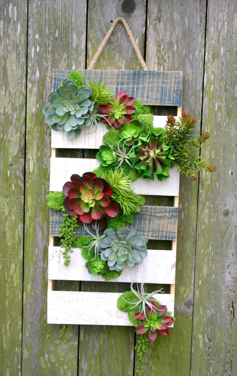 Succulent Arrangement, Faux Succulent Pallet Wall Hanging, Large Hanging Succulent Arrangement, Wall Decor, Gifts, Farmhouse, Boho Decor image 2