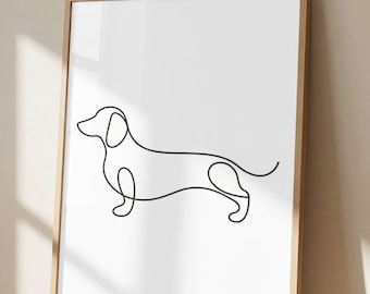 Minimalist Dachshund One Line Wall Art Print, Modern Wiener Dog Continuous Line Drawing, Scandinavian Dog Decor, Dog Lover Gift