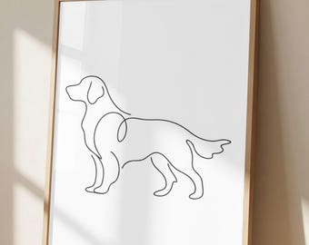 Minimalist Golden Retriever One Line Wall Art Print, Modern Continuous Line Dog Drawing, Scandinavian Dog Decor, Dog Lover Gift