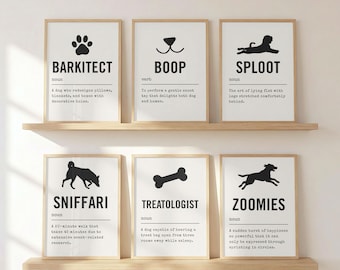 Hundtryckspaket, set med roliga hundtryck, Barkitect-tryck, Zoomies-tryck, minimalistisk hundväggdekor, present till hundälskare, neutral väggkonst för husdjur