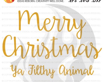 Könnte beinhalten: Goldener Text auf weißem Hintergrund mit der Aufschrift "Frohe Weihnachten Ya Filthy Animal".