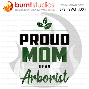 SVG Cutting File, Proud Mom of an Arborist, Tree Trimmer, Tree & Leaves, Tree Climber, Climbing Hooks, PNG