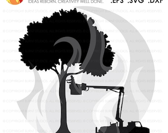 SVG Cutting File, Tree Trimmer Bucket Truck 2, Arborist, Climbing Hooks, Spikes, Gaffs, Skull,  Shirt Design, Decal Design, PNG, Dxf, Eps
