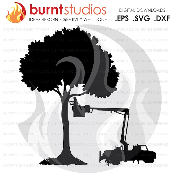 SVG Cutting File, Tree Trimmer Bucket Truck 2, Arborist, Climbing Hooks, Spikes, Gaffs, Skull,  Shirt Design, Decal Design, PNG, Dxf, Eps