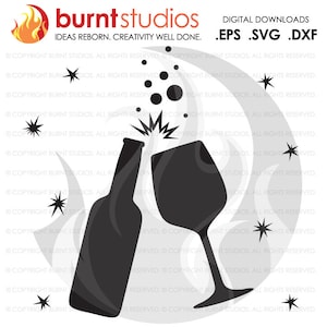 Digital File, Beer Bottle & Wine Glass Toast, Happy New Year, Celebration, Cheers, Celebrate, New Years, Toast, SVG Cutting File, Png, Dxf,