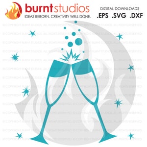 Digital File, Champagne Glasses Flute, Happy New Year, Celebration, Cheers, Celebrate, New Years, Toast, SVG Cutting File, Png, Dxf,