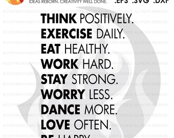 Think Positively Exercise, SVG Cutting File,Exercising, Body Building, Health, Lifestyle, Squat,Cardio Digital File, Download, PNG, DXF, eps