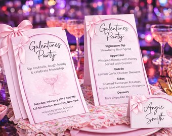 Galentine’s Party  Invite Template | Elegant Galentine’s Party Set | Editable Canva Invite, Menu & Table Cards | No design software needed