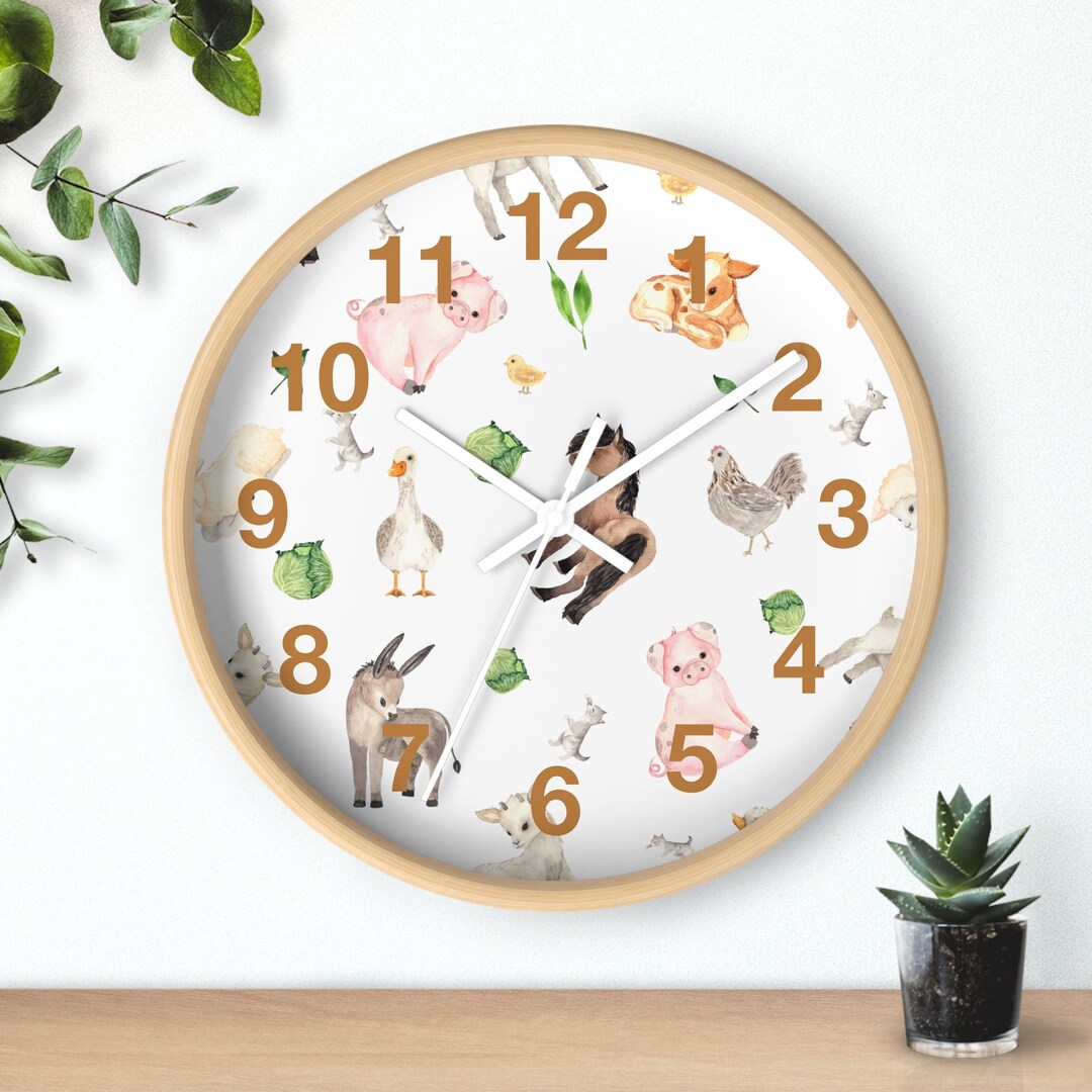 Farm Animal Nursery Wall Clock Farmyard Nursery Decor Baby Etsy