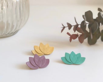 Lotus flower brooch, yellow, lilac or turquoise leather, approximately 4 x 2 cm, unique handmade piece, wedding, birthday, Christmas or gift