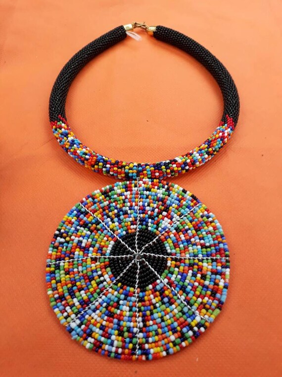 Black beaded maasai necklace maasai beaded jewellery beaded | Etsy