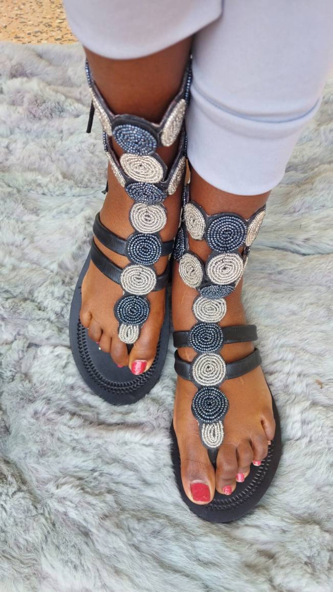 African Beaded Sandals African Beaded Gladiator Sandalsbrown Etsy UK