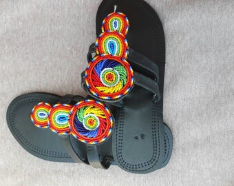 African sandals, beaded sandals, Maasai sandals, summer sandals, Handmade sandals, Tribal sandal, colorful sandals, Sandals for women.