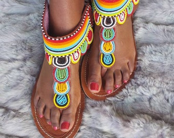 African beaded sandals,women  sandals,maasai sandals,gift sandals for women,masai sandals,black leather sandals,colorful sandals