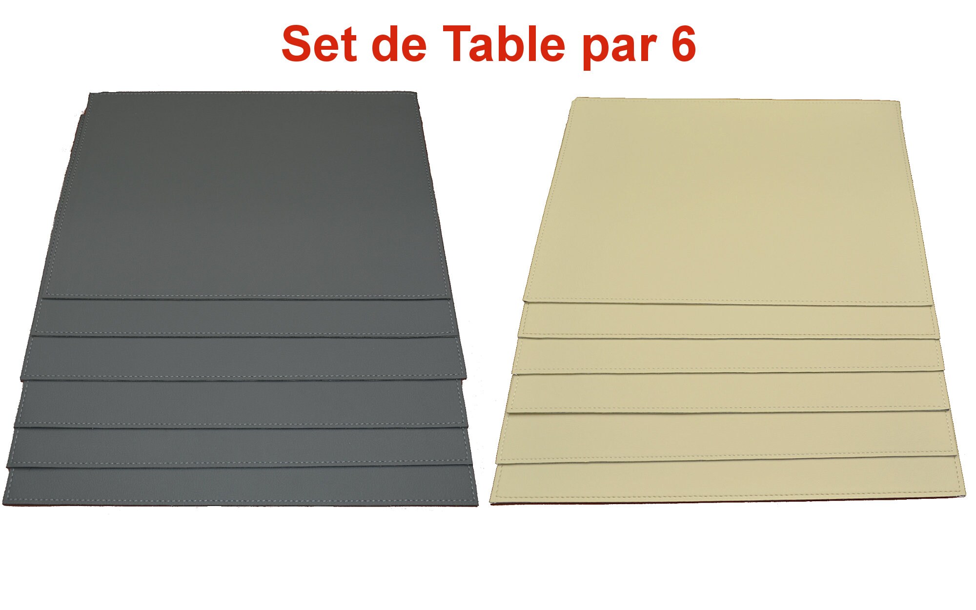 Set de Table - 6 Pièces en Simili Cuir Vanille ou Gris