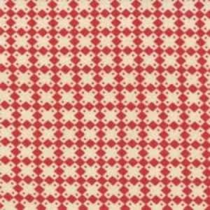 May include: Red and white fabric with a repeating pattern of small diamonds and crosses.